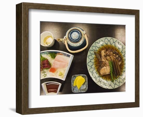 Traditional Japanese Meal of Sushi and Fish Head, Tokyo, Honshu Island, Japan-Kober Christian-Framed Photographic Print