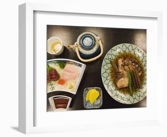 Traditional Japanese Meal of Sushi and Fish Head, Tokyo, Honshu Island, Japan-Kober Christian-Framed Photographic Print