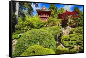 Traditional Japanese Pavilions In A Garden-George Oze-Framed Stretched Canvas