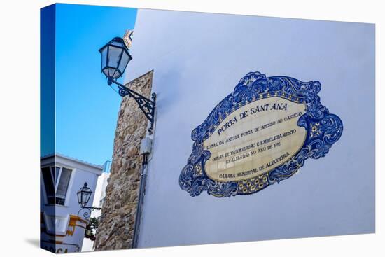 Traditional Local Street Sign and Street Lamp, Old Town, Albufeira, Algarve, Portugal, Europe-Charlie Harding-Stretched Canvas