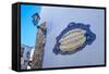 Traditional Local Street Sign and Street Lamp, Old Town, Albufeira, Algarve, Portugal, Europe-Charlie Harding-Framed Stretched Canvas