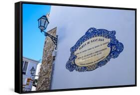 Traditional Local Street Sign and Street Lamp, Old Town, Albufeira, Algarve, Portugal, Europe-Charlie Harding-Framed Stretched Canvas