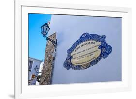 Traditional Local Street Sign and Street Lamp, Old Town, Albufeira, Algarve, Portugal, Europe-Charlie Harding-Framed Photographic Print