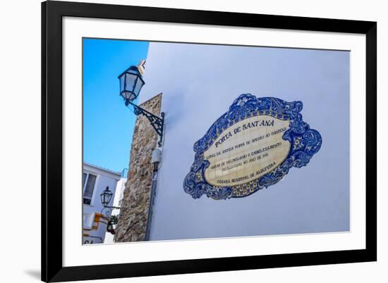 Traditional Local Street Sign and Street Lamp, Old Town, Albufeira, Algarve, Portugal, Europe-Charlie Harding-Framed Photographic Print