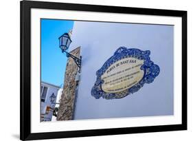 Traditional Local Street Sign and Street Lamp, Old Town, Albufeira, Algarve, Portugal, Europe-Charlie Harding-Framed Photographic Print