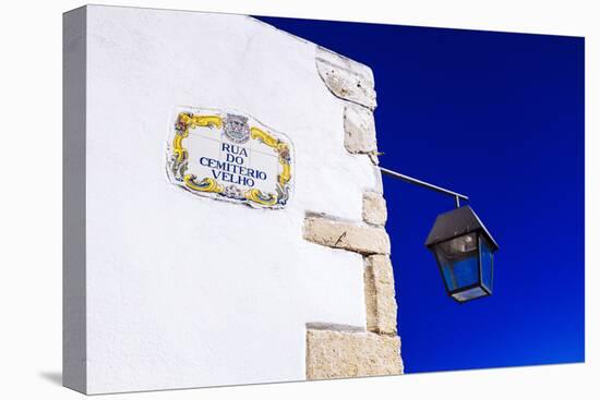 Traditional Local Street Sign and Street Lamp, Old Town, Albufeira, Algarve, Portugal, Europe-Charlie Harding-Stretched Canvas
