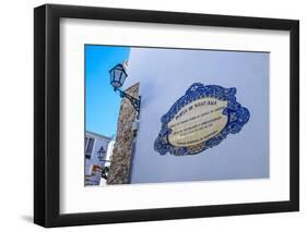 Traditional Local Street Sign and Street Lamp, Old Town, Albufeira, Algarve, Portugal, Europe-Charlie Harding-Framed Premium Photographic Print