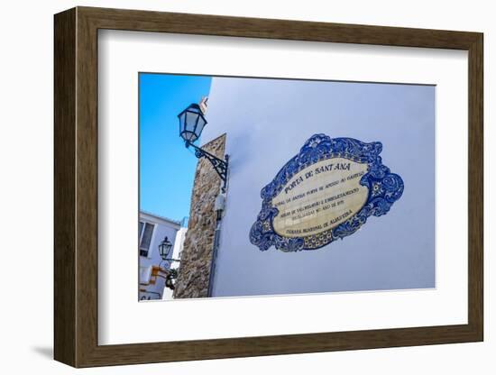 Traditional Local Street Sign and Street Lamp, Old Town, Albufeira, Algarve, Portugal, Europe-Charlie Harding-Framed Photographic Print