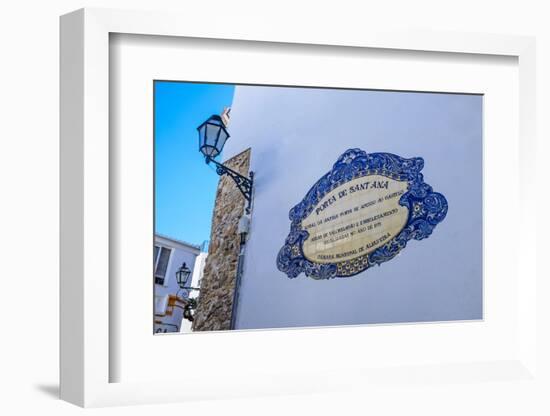 Traditional Local Street Sign and Street Lamp, Old Town, Albufeira, Algarve, Portugal, Europe-Charlie Harding-Framed Photographic Print