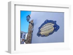 Traditional Local Street Sign and Street Lamp, Old Town, Albufeira, Algarve, Portugal, Europe-Charlie Harding-Framed Photographic Print