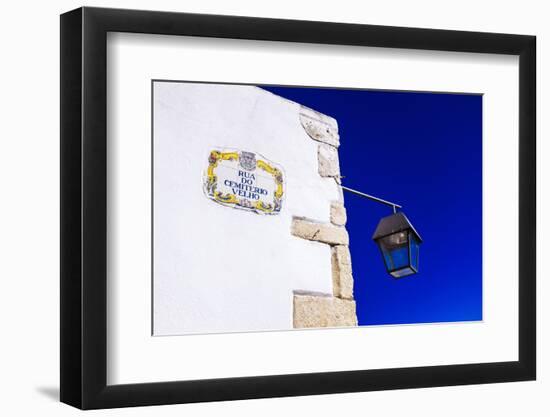 Traditional Local Street Sign and Street Lamp, Old Town, Albufeira, Algarve, Portugal, Europe-Charlie Harding-Framed Photographic Print