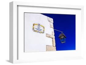 Traditional Local Street Sign and Street Lamp, Old Town, Albufeira, Algarve, Portugal, Europe-Charlie Harding-Framed Photographic Print