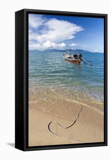 Traditional Long-Tailed Fishing Boat Moored Off Maenam Beach on the North Coast of Koh Samui-Lee Frost-Framed Stretched Canvas