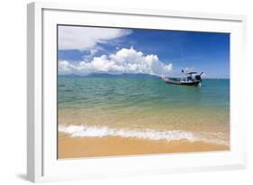 Traditional Long-Tailed Fishing Boat Moored Off Maenam Beach on the North Coast of Koh Samui-Lee Frost-Framed Photographic Print