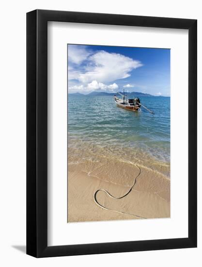 Traditional Long-Tailed Fishing Boat Moored Off Maenam Beach on the North Coast of Koh Samui-Lee Frost-Framed Photographic Print