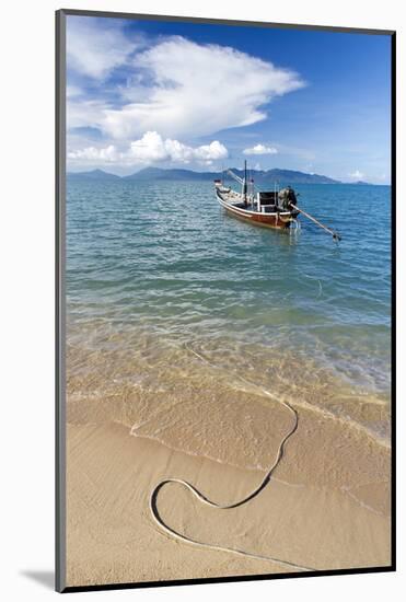 Traditional Long-Tailed Fishing Boat Moored Off Maenam Beach on the North Coast of Koh Samui-Lee Frost-Mounted Photographic Print