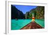 Traditional Longtail Boat in Maya Bay on Koh Phi Phi Leh Island, Krabi, Thailand-lkunl-Framed Photographic Print