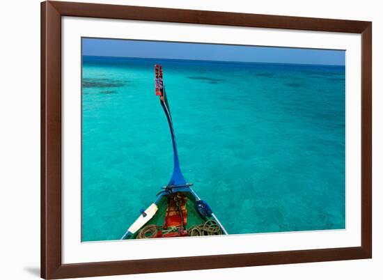 Traditional Maldivian Boat Dhoni in a Tropical Ocean-BlueOrange Studio-Framed Photographic Print