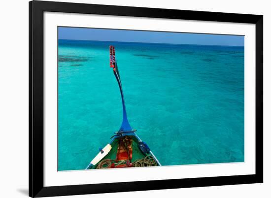 Traditional Maldivian Boat Dhoni in a Tropical Ocean-BlueOrange Studio-Framed Photographic Print