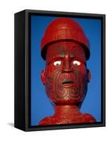 Traditional Maori 'Poupou' Figure, Whakarewarewa Village, Rotorua, New Zealand-Robert Francis-Framed Stretched Canvas