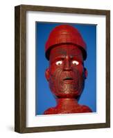 Traditional Maori 'Poupou' Figure, Whakarewarewa Village, Rotorua, New Zealand-Robert Francis-Framed Photographic Print