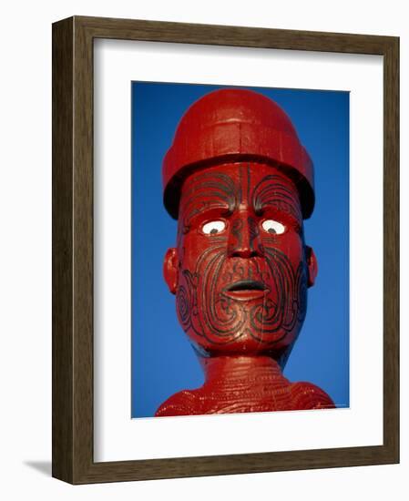 Traditional Maori 'Poupou' Figure, Whakarewarewa Village, Rotorua, New Zealand-Robert Francis-Framed Photographic Print