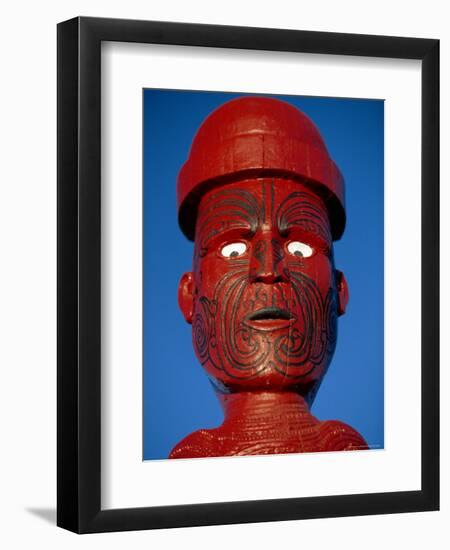 Traditional Maori 'Poupou' Figure, Whakarewarewa Village, Rotorua, New Zealand-Robert Francis-Framed Photographic Print