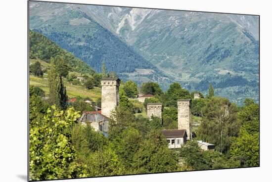 Traditional medieval Svanetian tower houses, Lashtkhveri village, Svaneti region, Georgia, Caucasus-G&M Therin-Weise-Mounted Photographic Print