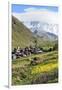 Traditional medieval Svanetian tower houses, Ushguli village, Shkhara Moutains behind, Svaneti regi-G&M Therin-Weise-Framed Photographic Print