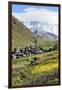 Traditional medieval Svanetian tower houses, Ushguli village, Shkhara Moutains behind, Svaneti regi-G&M Therin-Weise-Framed Photographic Print