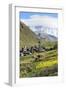 Traditional medieval Svanetian tower houses, Ushguli village, Shkhara Moutains behind, Svaneti regi-G&M Therin-Weise-Framed Photographic Print