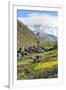 Traditional medieval Svanetian tower houses, Ushguli village, Shkhara Moutains behind, Svaneti regi-G&M Therin-Weise-Framed Photographic Print