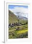 Traditional medieval Svanetian tower houses, Ushguli village, Shkhara Moutains behind, Svaneti regi-G&M Therin-Weise-Framed Photographic Print