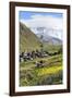 Traditional medieval Svanetian tower houses, Ushguli village, Shkhara Moutains behind, Svaneti regi-G&M Therin-Weise-Framed Photographic Print