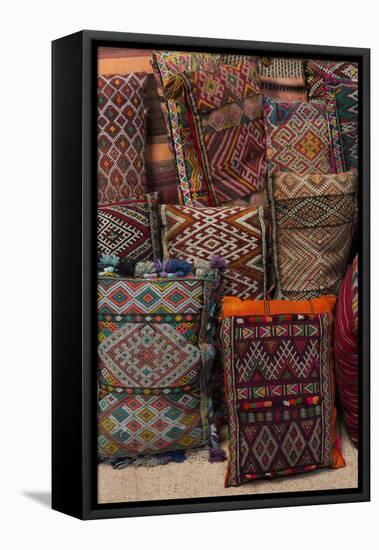 Traditional Moroccan Cushions for Sale in Old Square, Marrakech, Morocco, North Africa, Africa-Martin Child-Framed Stretched Canvas