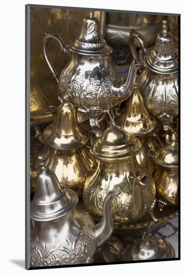 Traditional Moroccan Teapots for Sale in the Souks, Marrakech, Morocco, North Africa, Africa-Martin Child-Mounted Photographic Print