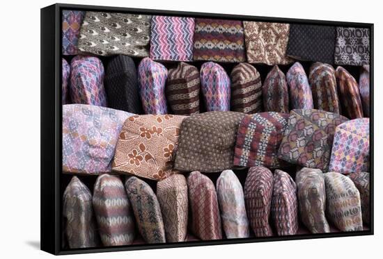 Traditional Nepalese Hats on Sale on a Market Stall in Kathmandu, Nepal, Asia-John Woodworth-Framed Stretched Canvas