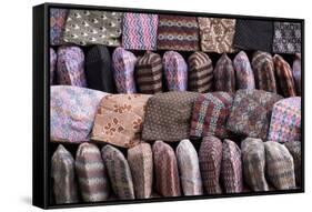 Traditional Nepalese Hats on Sale on a Market Stall in Kathmandu, Nepal, Asia-John Woodworth-Framed Stretched Canvas