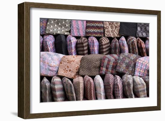 Traditional Nepalese Hats on Sale on a Market Stall in Kathmandu, Nepal, Asia-John Woodworth-Framed Photographic Print