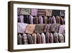 Traditional Nepalese Hats on Sale on a Market Stall in Kathmandu, Nepal, Asia-John Woodworth-Framed Photographic Print