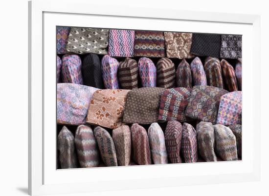 Traditional Nepalese Hats on Sale on a Market Stall in Kathmandu, Nepal, Asia-John Woodworth-Framed Photographic Print