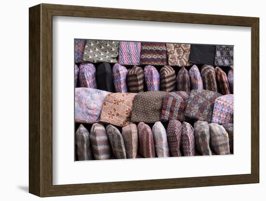 Traditional Nepalese Hats on Sale on a Market Stall in Kathmandu, Nepal, Asia-John Woodworth-Framed Photographic Print