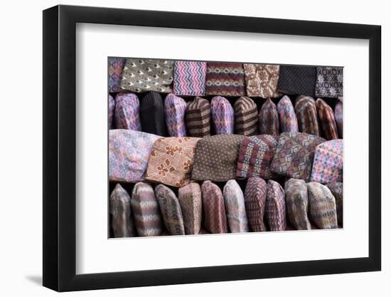 Traditional Nepalese Hats on Sale on a Market Stall in Kathmandu, Nepal, Asia-John Woodworth-Framed Photographic Print