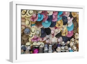 Traditional Panama hats and Sombreros for sale at a street market in Cartagena, Colombia-Alex Treadway-Framed Photographic Print