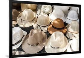 Traditional Panama hats for sale at a street market in Cartagena, Colombia, South America-Alex Treadway-Framed Photographic Print