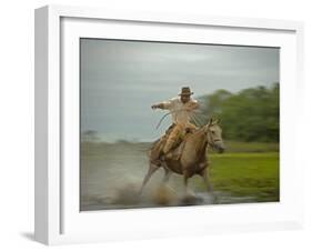 Traditional Pantanal Cowboys, Peao Pantaneiro, in Wetlands, Mato Grosso Do Sur Region, Brazil-Mark Hannaford-Framed Photographic Print