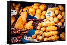 Traditional Polish Smoked Cheese Oscypek on Outdoor Market in Krakow, Poland.-Curioso Travel Photography-Framed Stretched Canvas