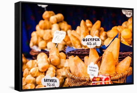 Traditional Polish Smoked Cheese Oscypek on Outdoor Market in Krakow, Poland.-Curioso Travel Photography-Framed Stretched Canvas