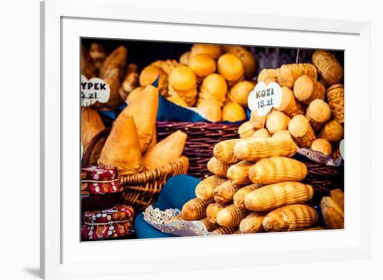 Traditional Polish Smoked Cheese Oscypek on Outdoor Market in Krakow, Poland.-Curioso Travel Photography-Framed Photographic Print