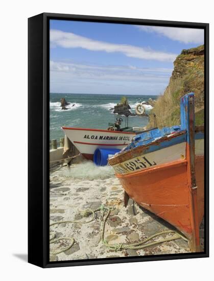Traditional Portuguese Fishing Boats in a Small Coastal Harbour, Beja District, Portugal-Neale Clarke-Framed Stretched Canvas